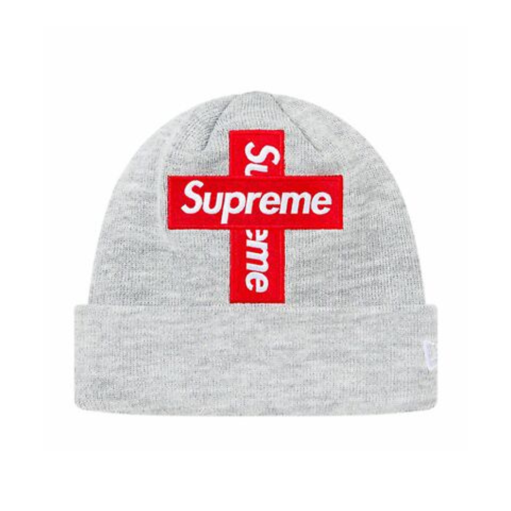 Supreme x New Era Cross Bog Logo Beanie Heather Grey Red