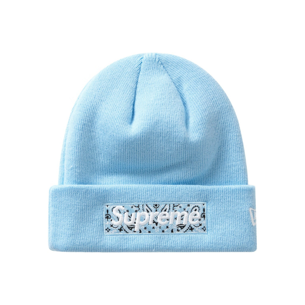 Supreme x New Era Box Logo Beanie Light Blue Paisley