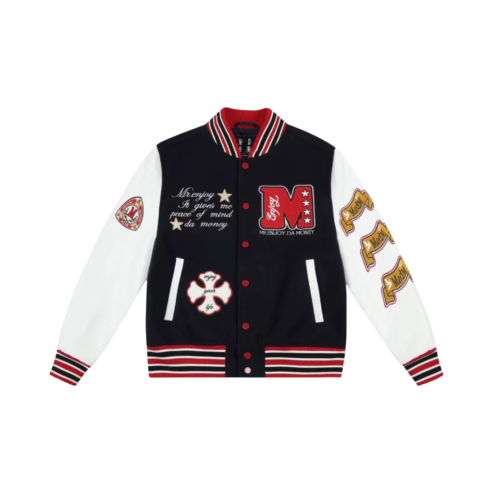 Mr Enjoy Da Money Varsity Jacket Navy White Red – SoleMate Sneakers