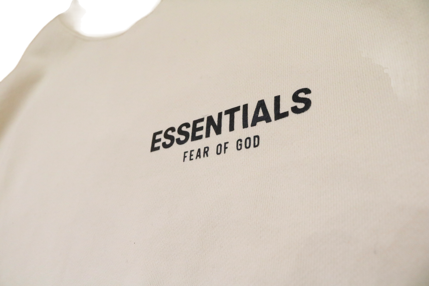 Fear Of God Essentials Cream Crewneck Black Front Logo