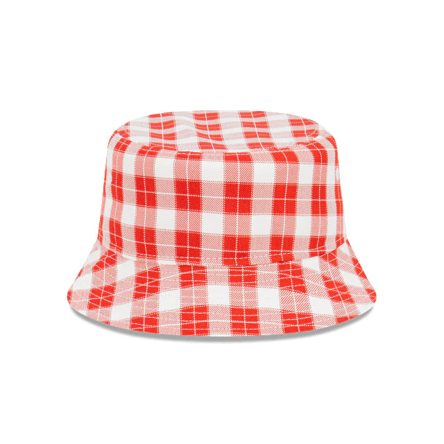 New Era LA Dodgers Plaid Scarlett Red White Bucket Hat