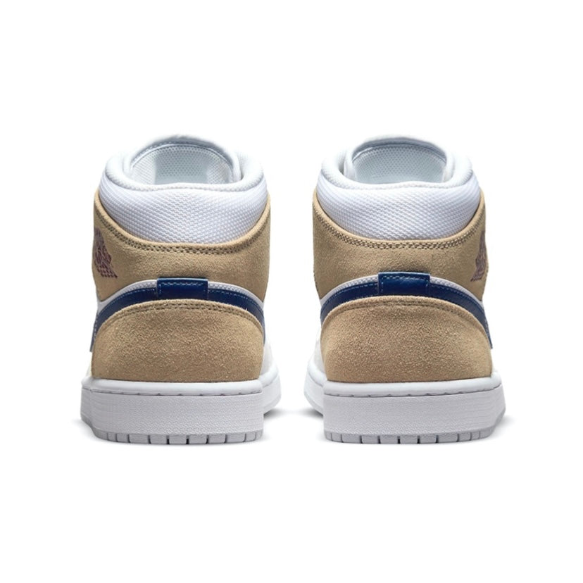 Air Jordan 1 Mid Tan Suede White Blue Void Team Red