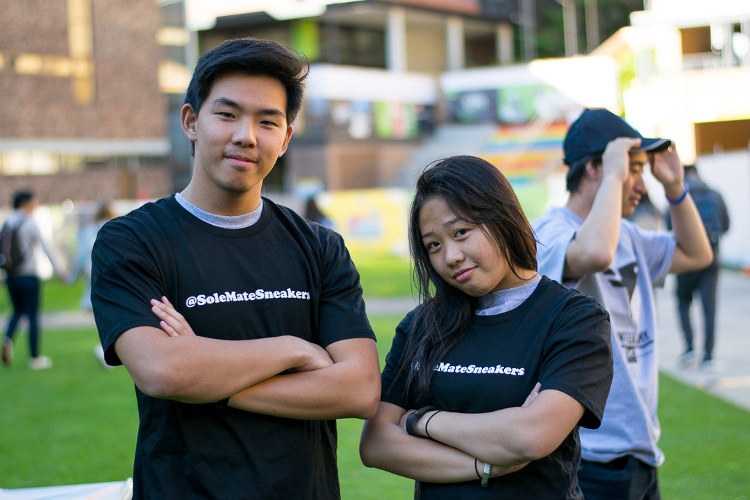 Volunteer university students wearing Sole Mate Sneaker Boutique Instagram T-shirts