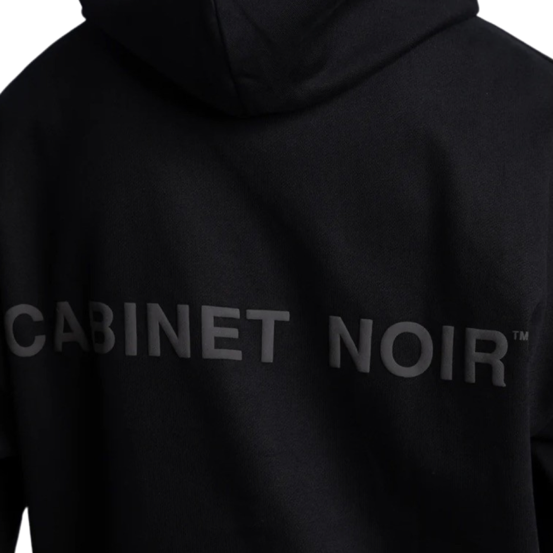 Cabinet Noir Pullover Hoodie Black Black Font Logo