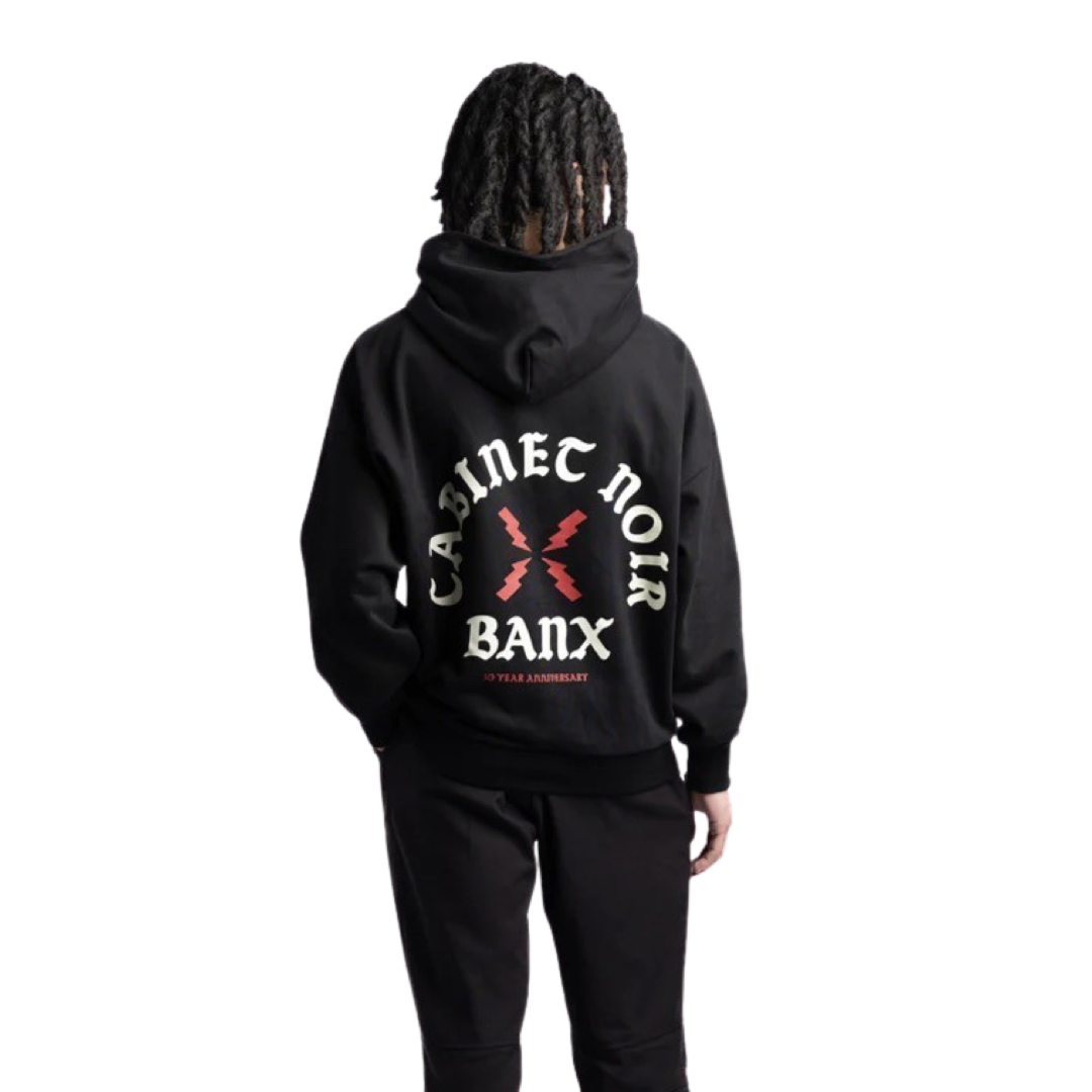 Cabinet Noir x Banx 10th Anniversary Oversized Pullover Hoodie White Black Red Font Logo