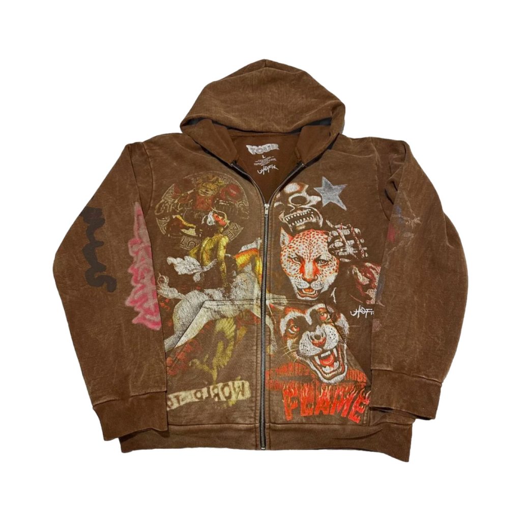 Travis Scott Circus Maximus 2024 Tour Zip-Up Hoodie Brown Travis Scott Circus Maximus 2024 Tour Zip-Up Hoodie Brown