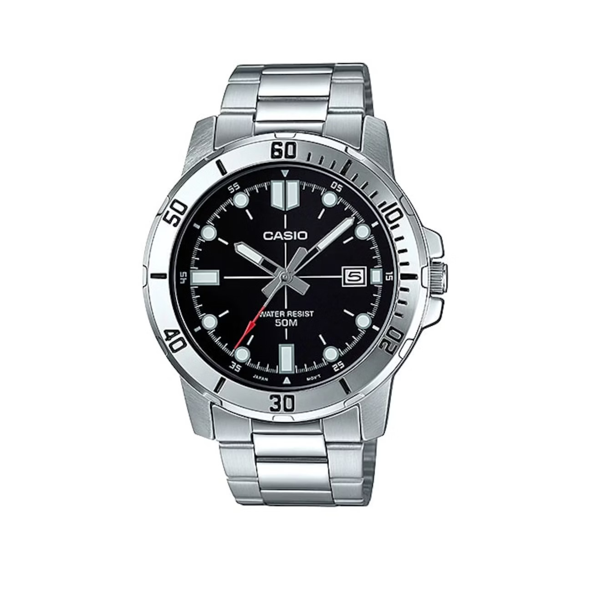 Men's Casio MTPVD01D-1E Black Face Steel Band Watch