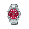 Men's Casio MTPVD01D-4B Red Face Steel Band Watch