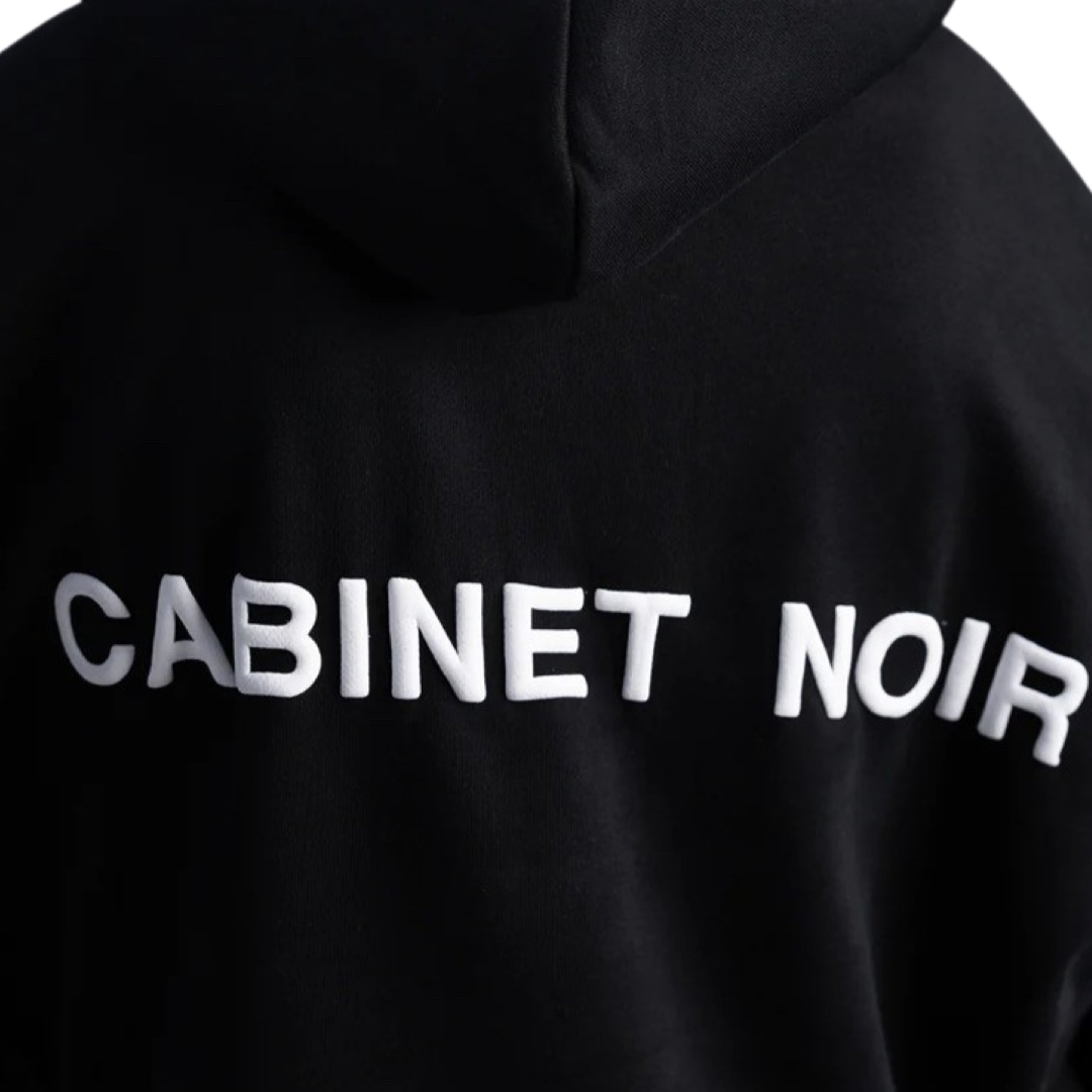 Cabinet Noir Pullover Hoodie Black White Font Logo