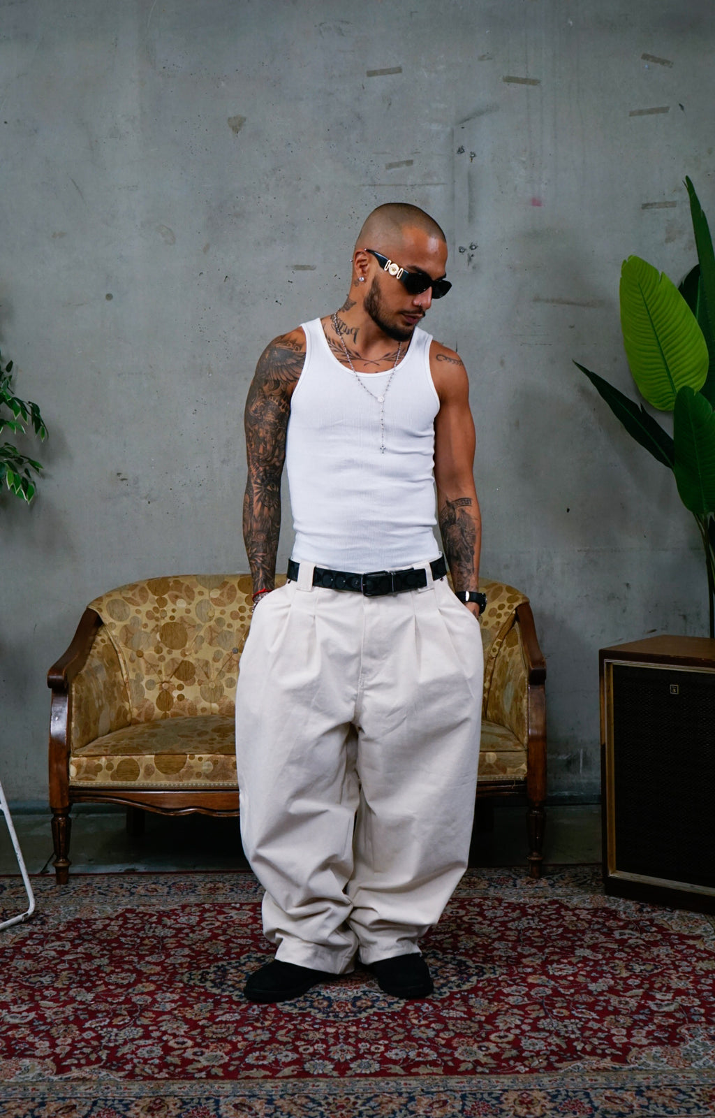 OZMNL Pleated Worker Pants Oat