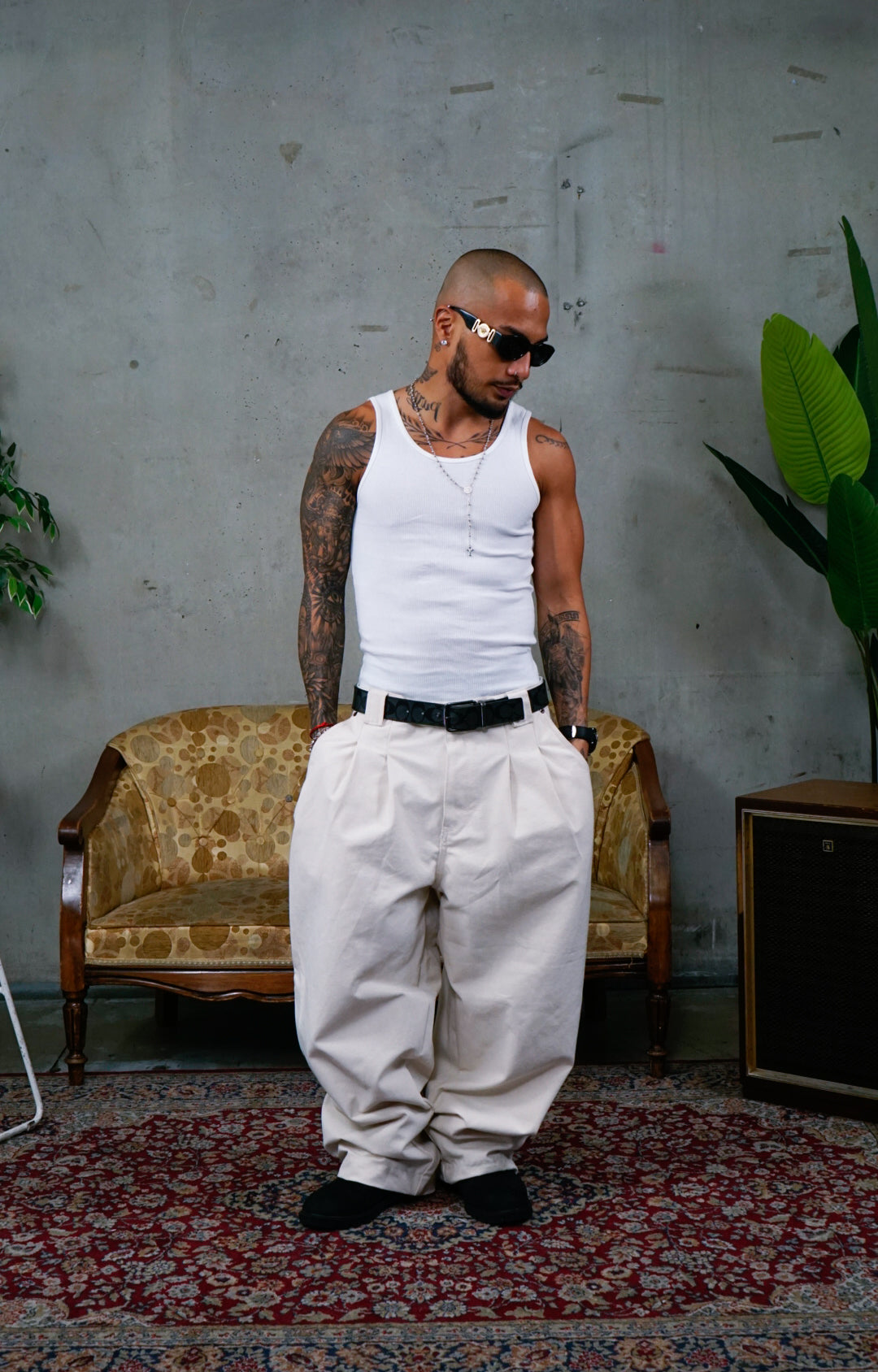 OZMNL Pleated Worker Pants Oat