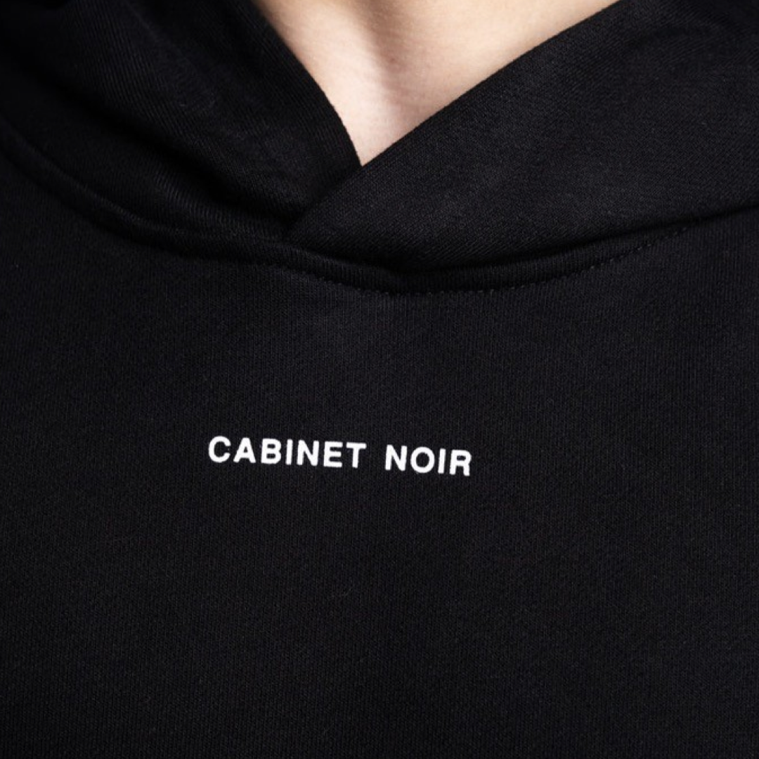Cabinet Noir Pullover Hoodie Black White Font Logo