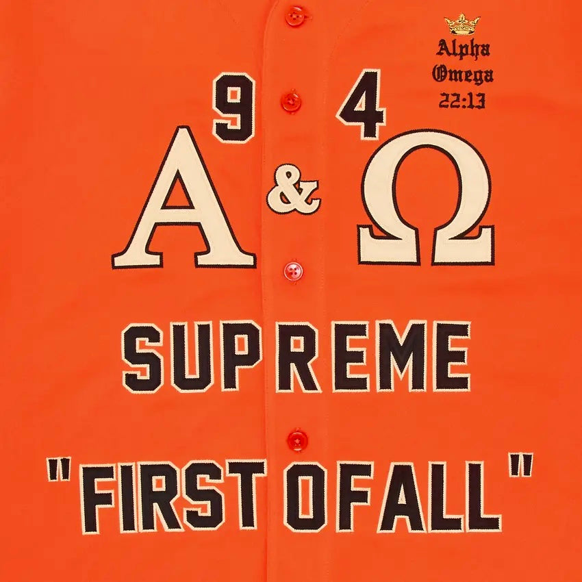 Supreme Alpha Omega Baseball Jersey Orange FW24