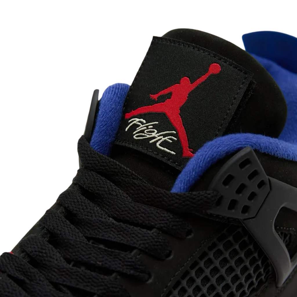 Air Jordan 4 'Rare Air' (White Text) Black Fire Red Deep Royal Blue