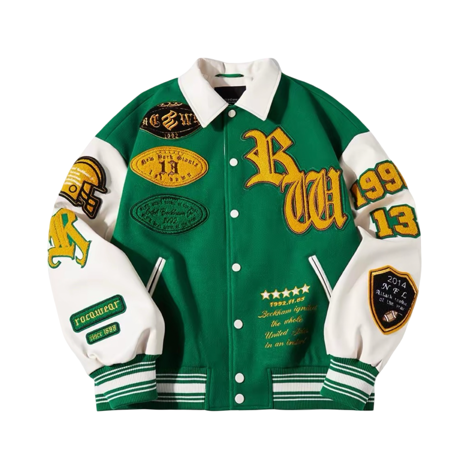 Rocawear Varsity Jacket Green Yellow White