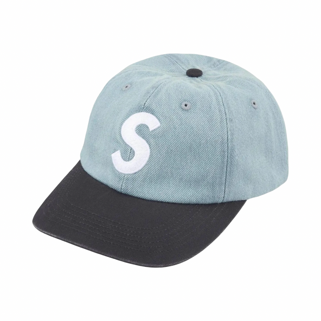 Supreme S Logo 2 Tone Pigment Blue Black Denim 6 Panel Cap FW25