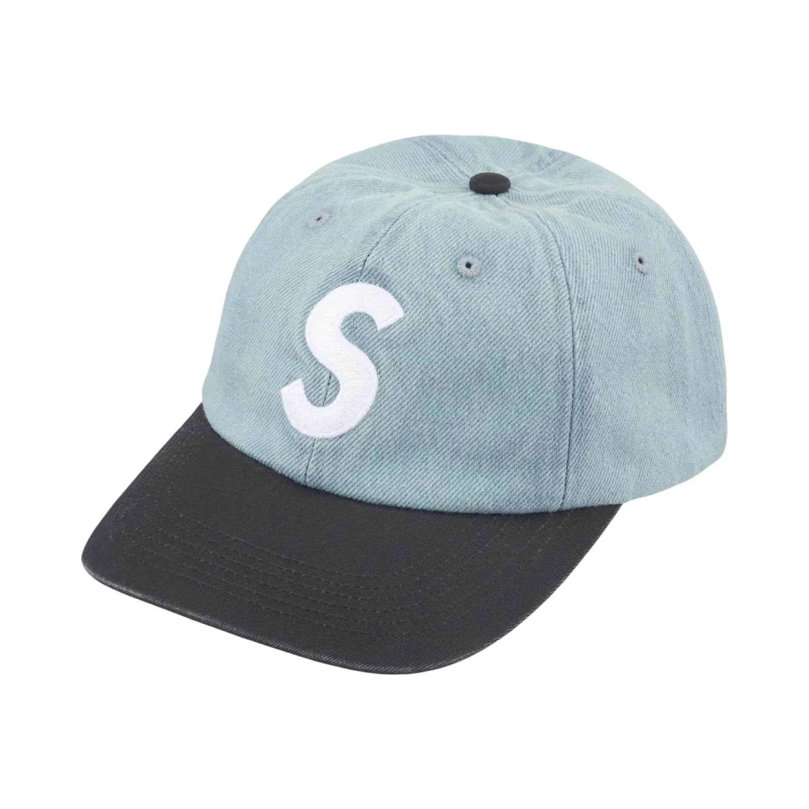 Supreme S Logo 2 Tone Pigment Blue Black Denim 6 Panel Cap FW25