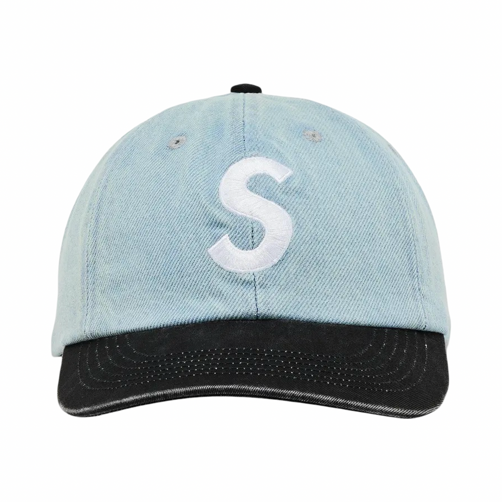 Supreme S Logo 2 Tone Pigment Blue Black Denim 6 Panel Cap FW25