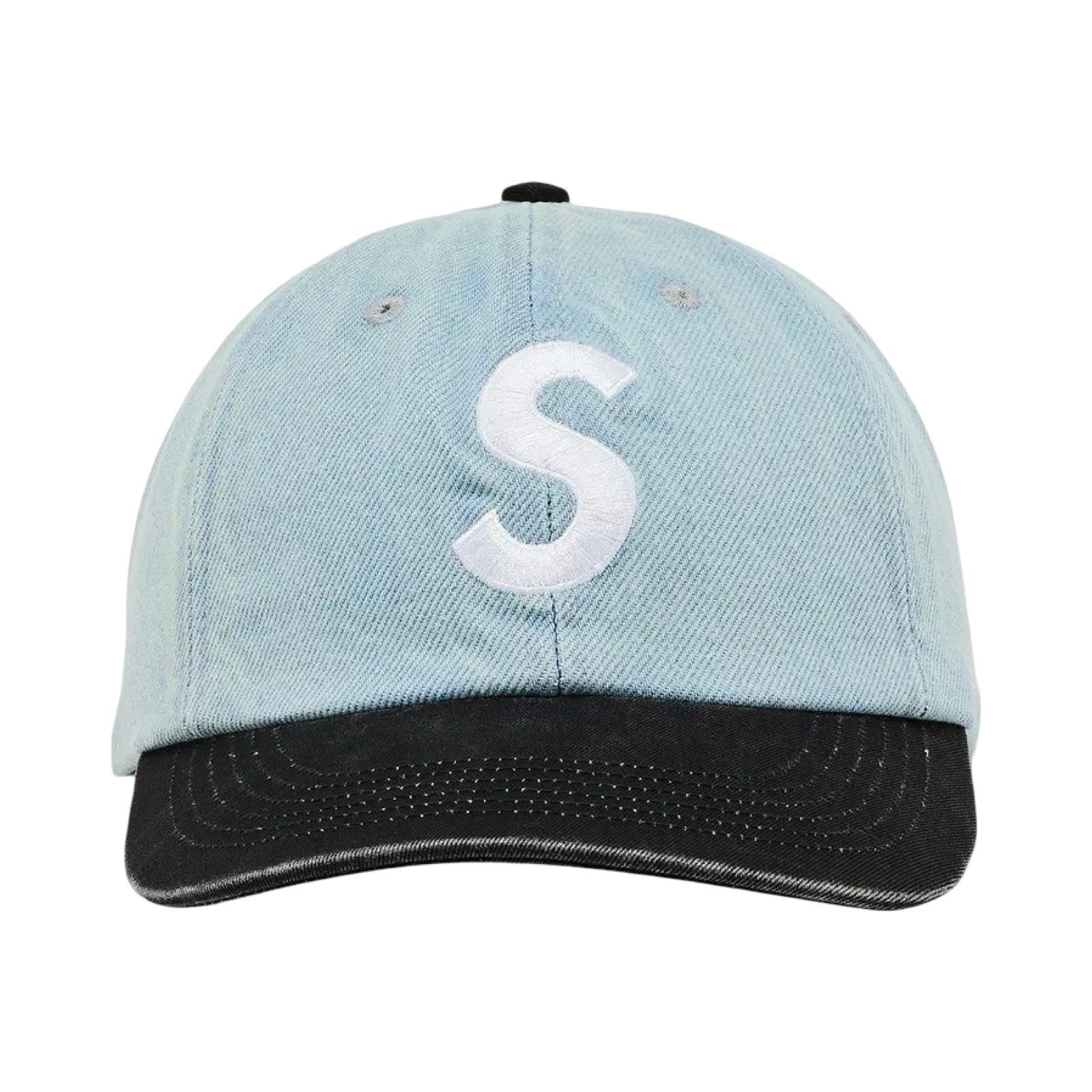 Supreme S Logo 2 Tone Pigment Blue Black Denim 6 Panel Cap FW25