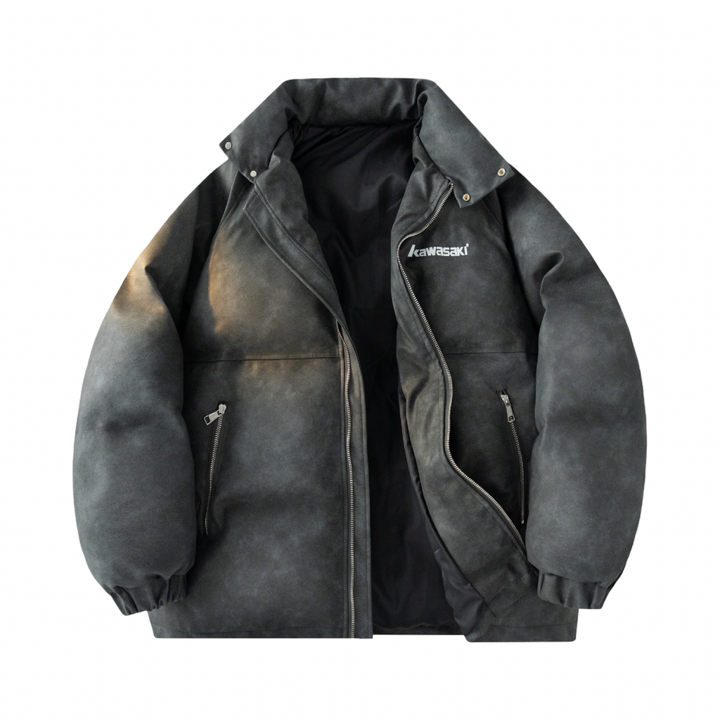 Kawasaki Logo Puffer Jacket Grey White