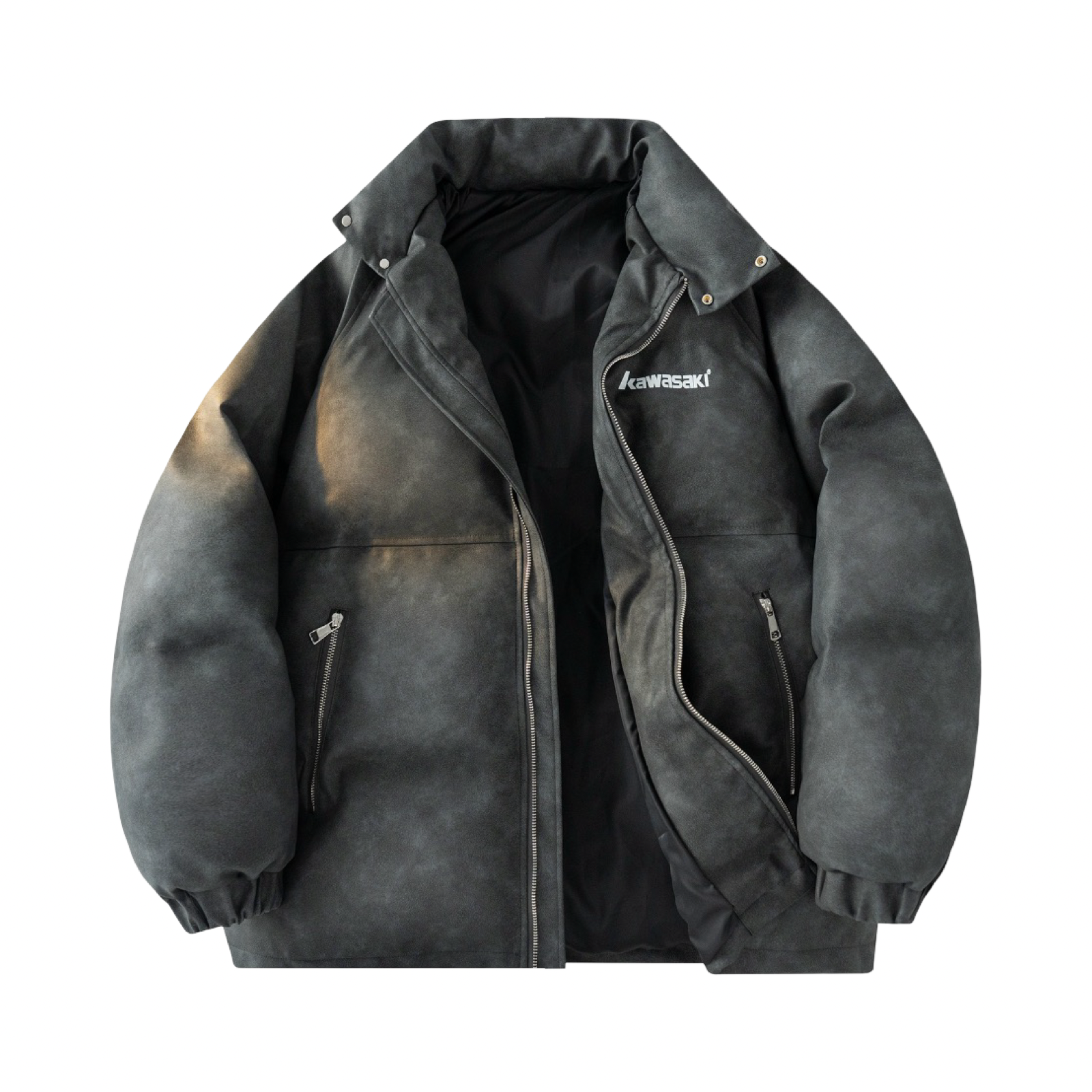Kawasaki Logo Puffer Jacket Grey White