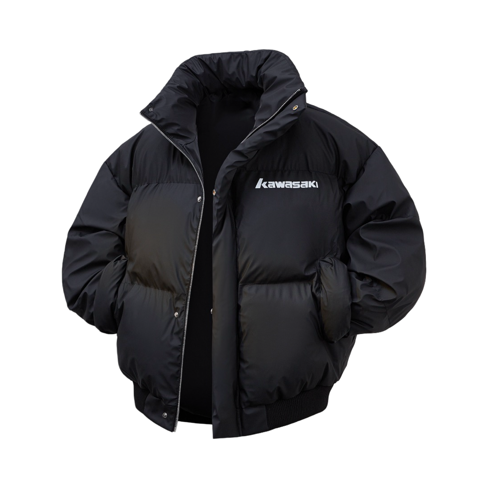 Kawasaki Logo Puffer Jacket Black White