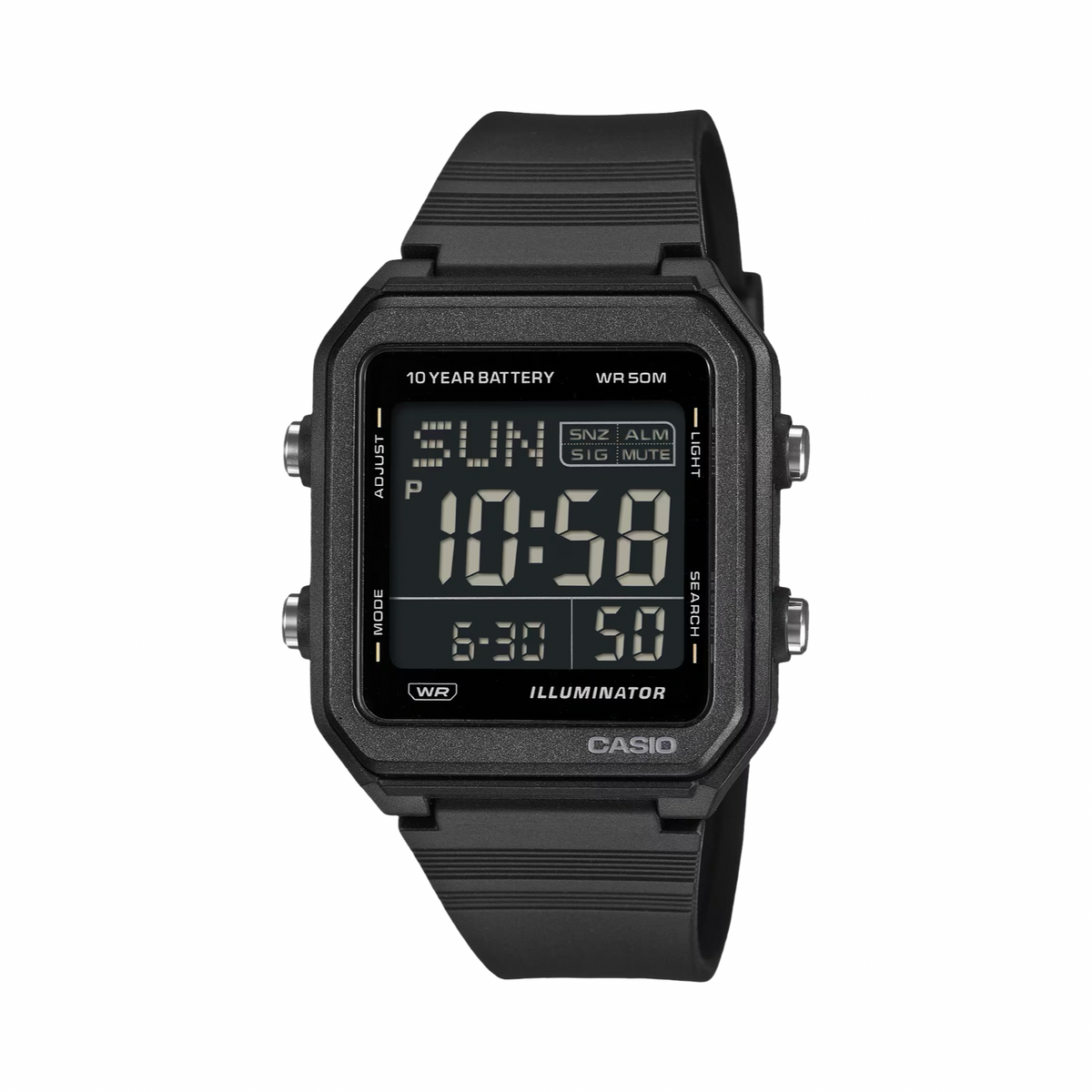 Casio W221H-1B Black Resin Band Digital Watch