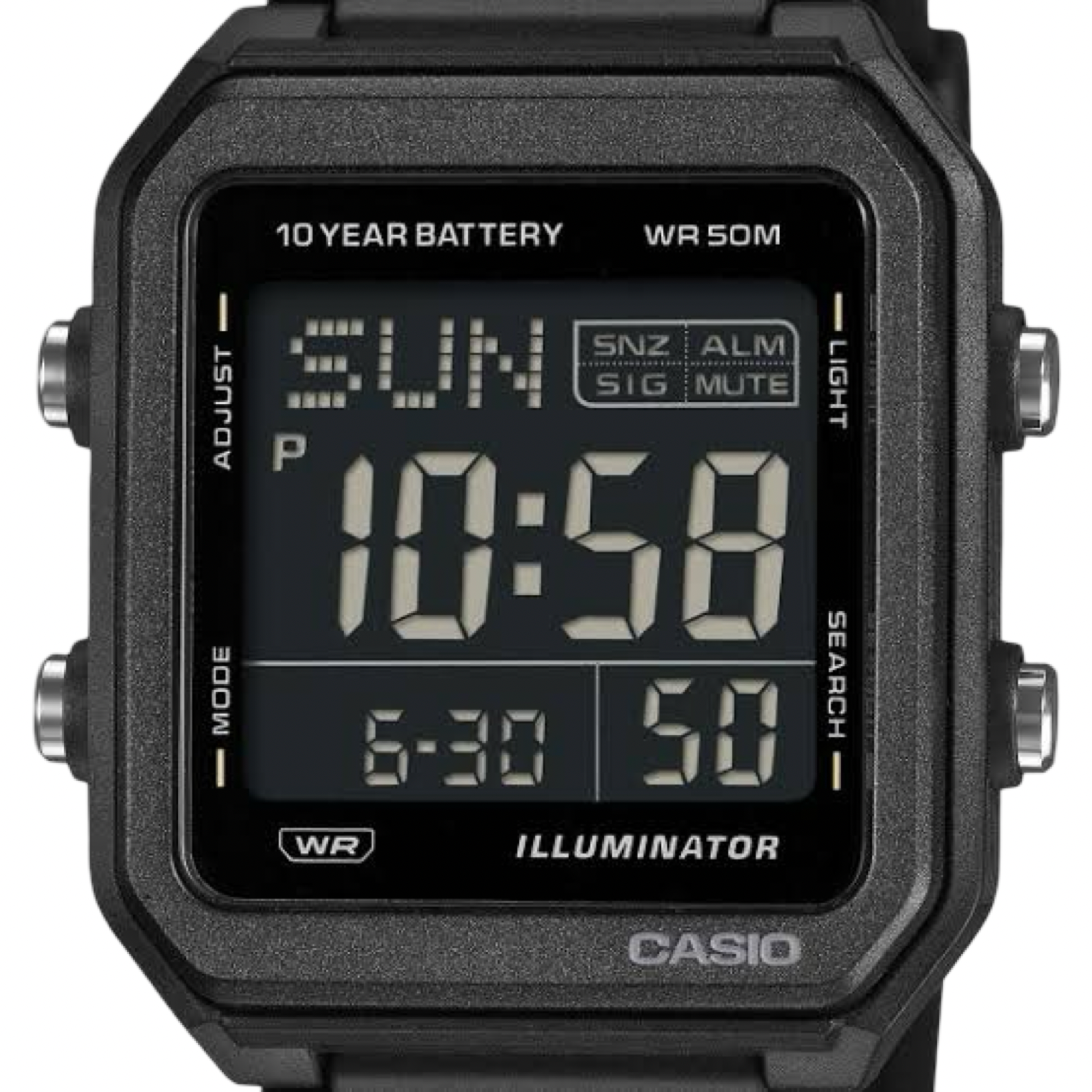 Casio W221H-1B Black Resin Band Digital Watch