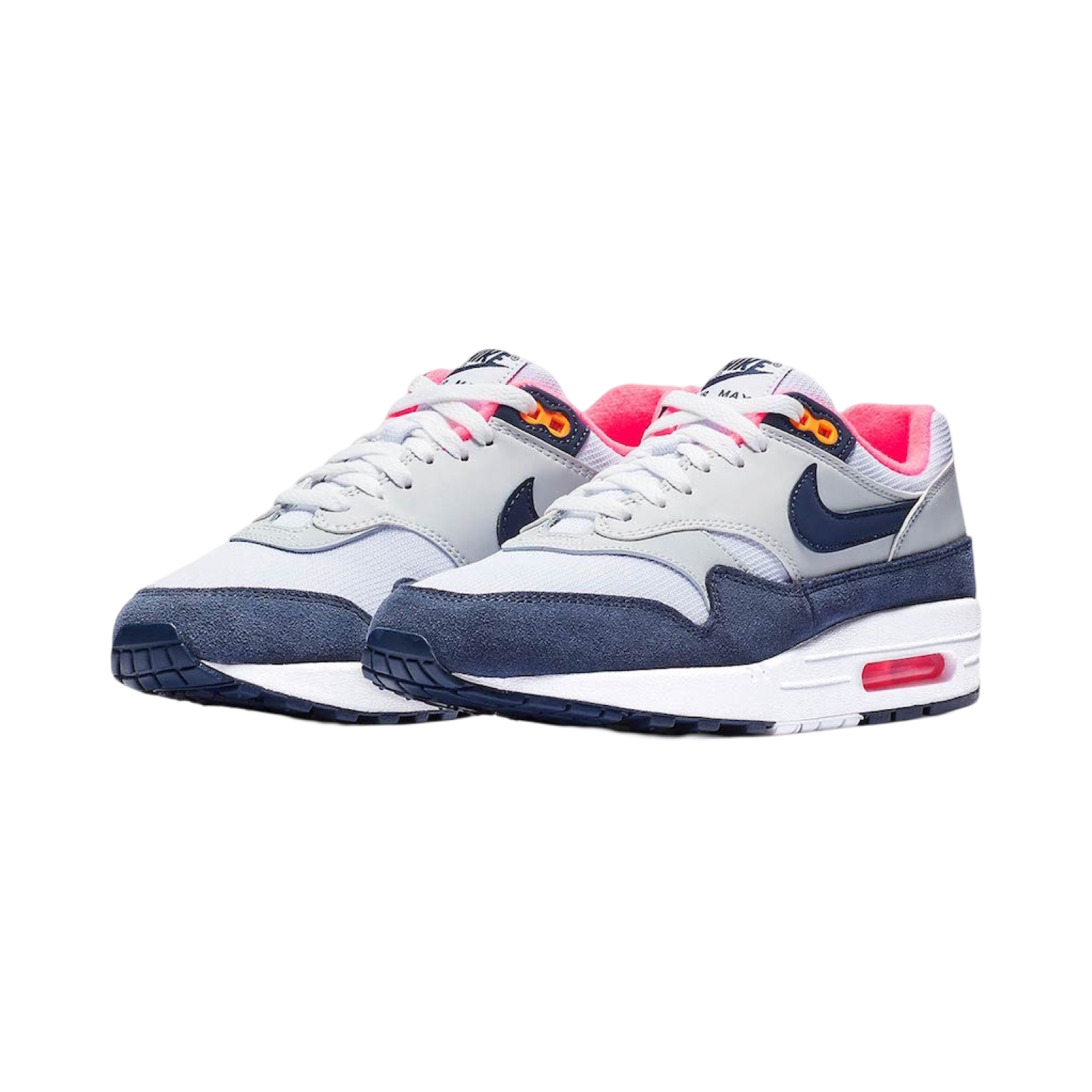 Women s Nike Air Max 1 Pure Platinum Midnight Navy Racer Pink SoleMate Sneakers