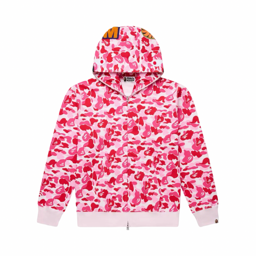 A Bathing Ape Shark Parka Full Zip Hoodie Pink Camo