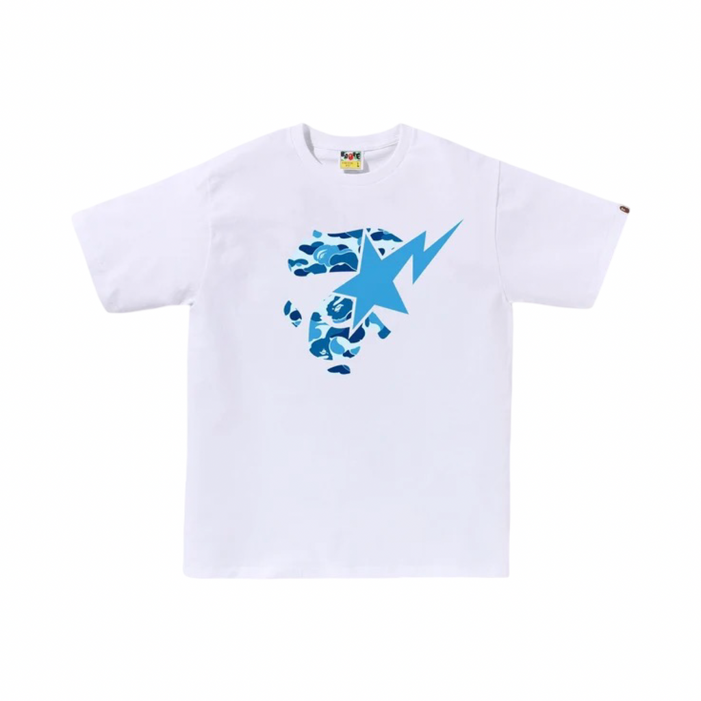 A Bathing Ape Bape Camo Ape Face STA Blue Camo White Tee
