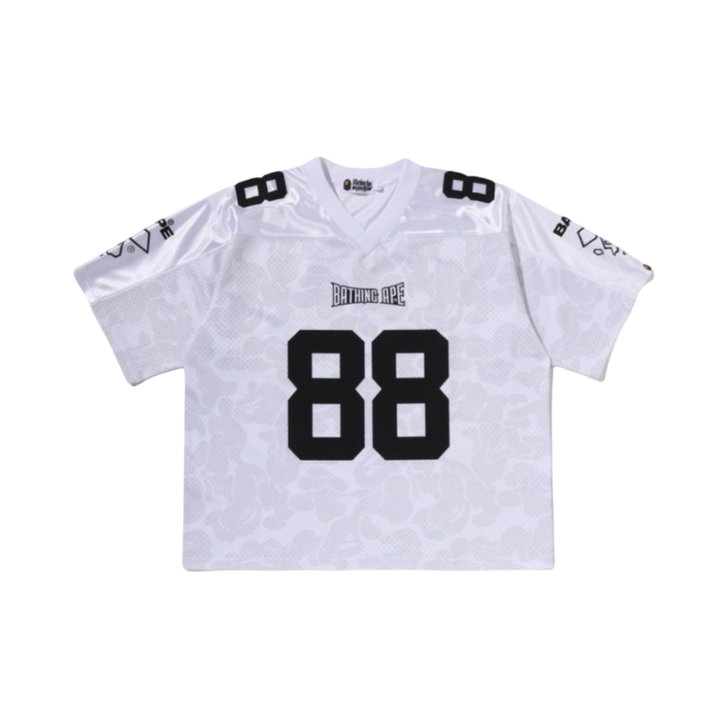 A Bathing Ape Bape SS26 Solid Camo Multi Logo Relaxed Fit Football Jersey White