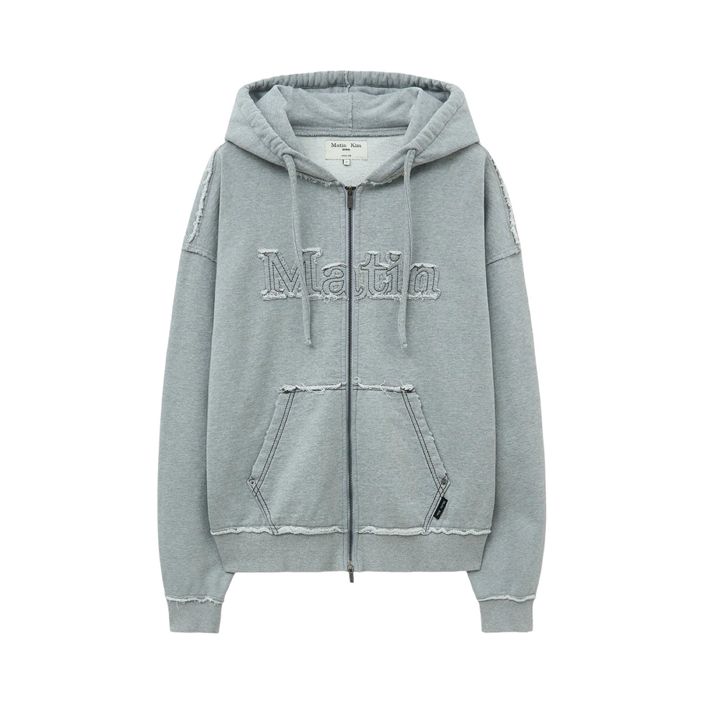 Matin Kim Raw Cut Applique Hoodie Zip Up Grey