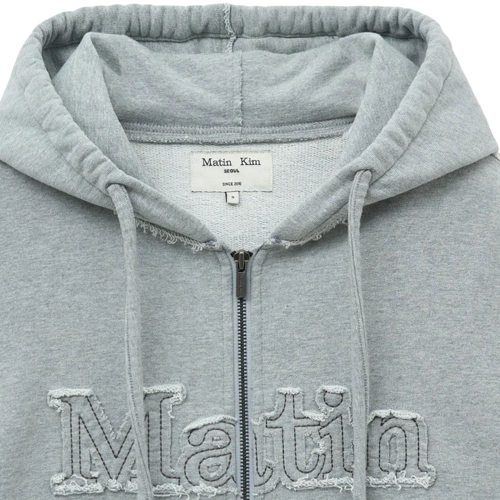 Matin Kim Raw Cut Applique Hoodie Zip Up Grey