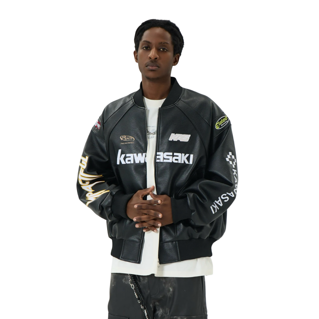 Kawasaki Impactful Biker Jacket Black White