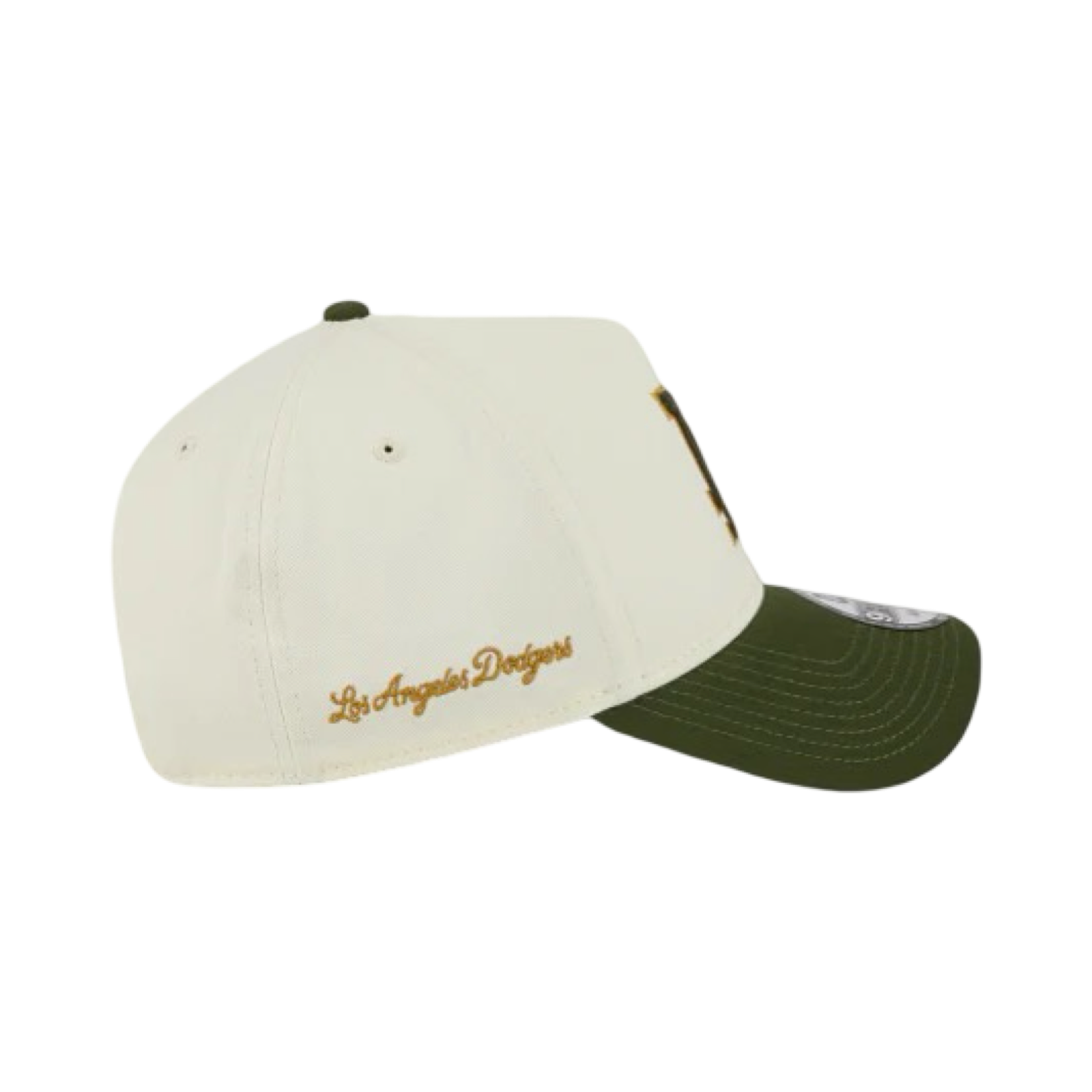 New Era 9Forty A-Frame Metallic Script Los Angeles Dodgers White Gold Green Snapback Cap