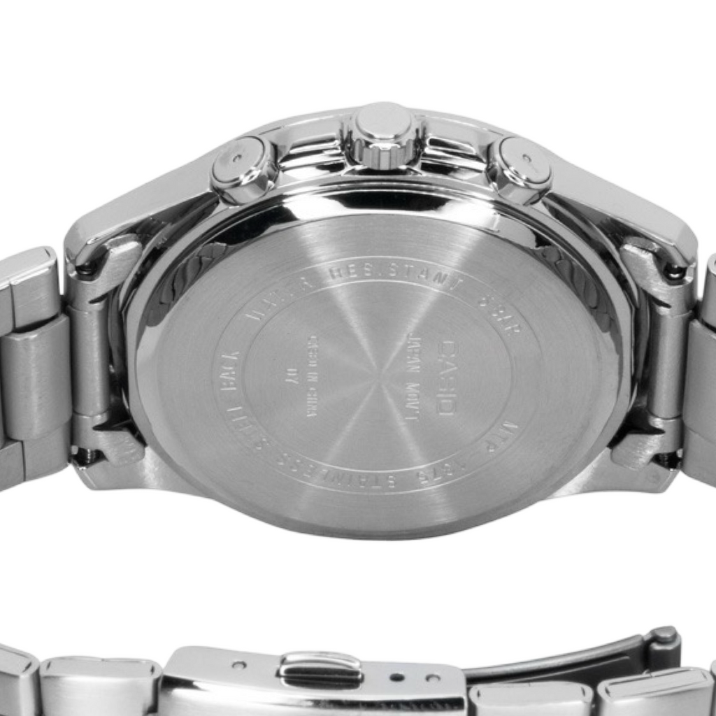 Men's Casio MTP1375D-3A Silver Green Face Steel Band Watch