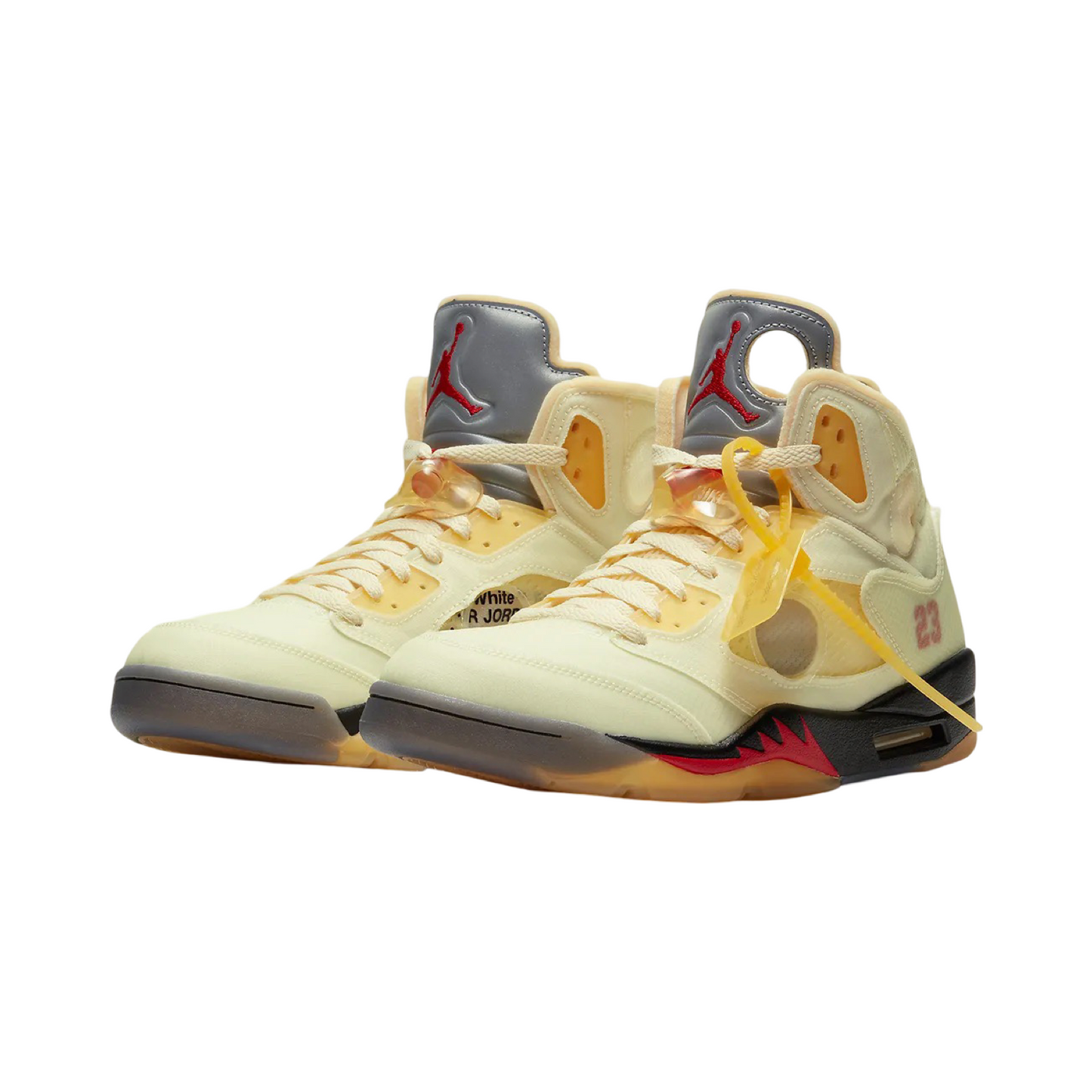 Off-White x Air Jordan 5 Retro SP Sail Muslin Fire Red Black