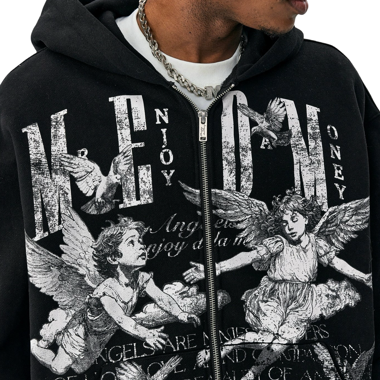 MEDM Angel Patch Hoodie Black White