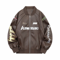 Kawasaki Impactful Biker Jacket Brown White