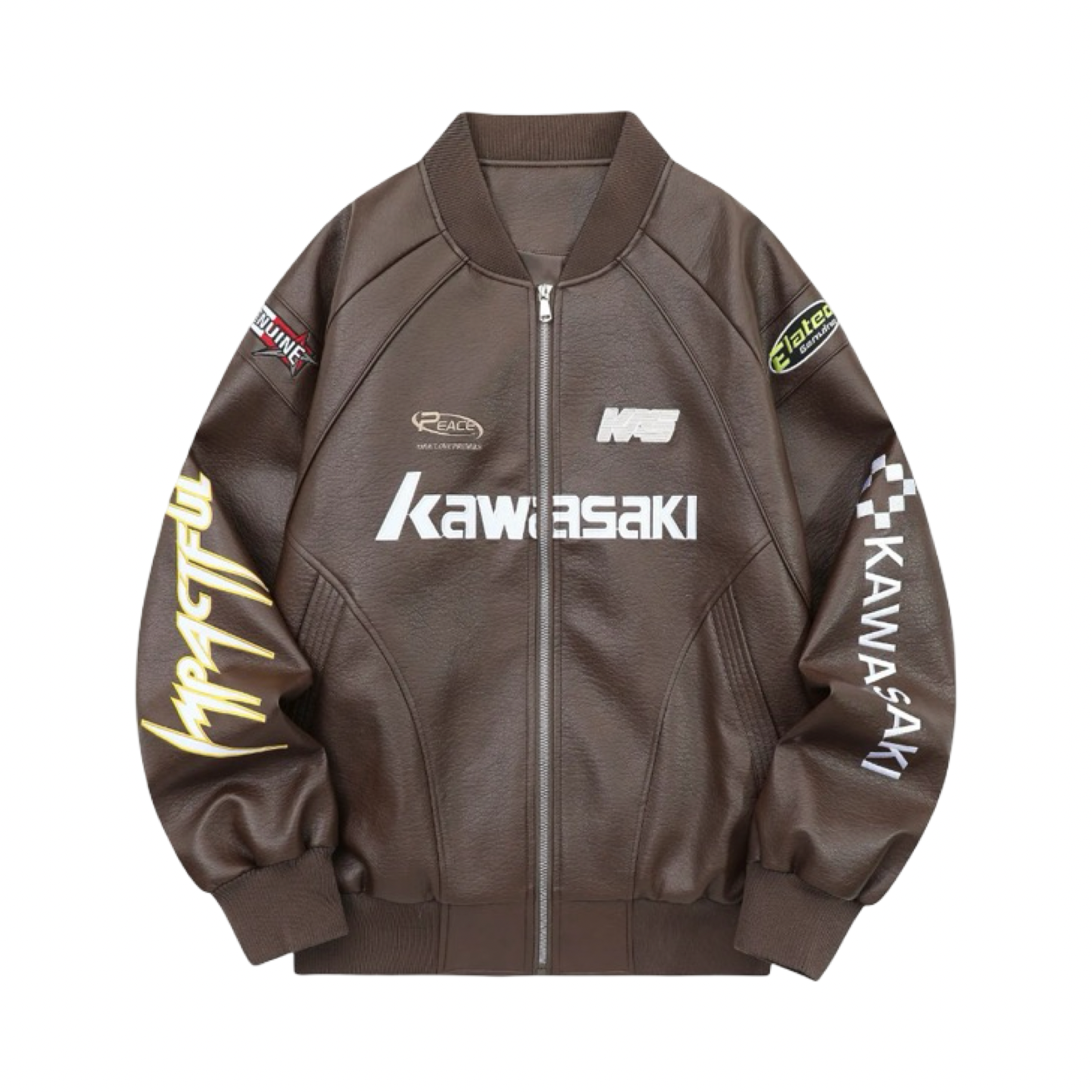 Kawasaki Impactful Biker Jacket Brown White