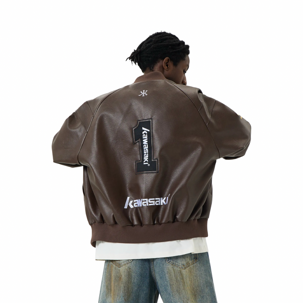 Kawasaki Impactful Biker Jacket Brown White