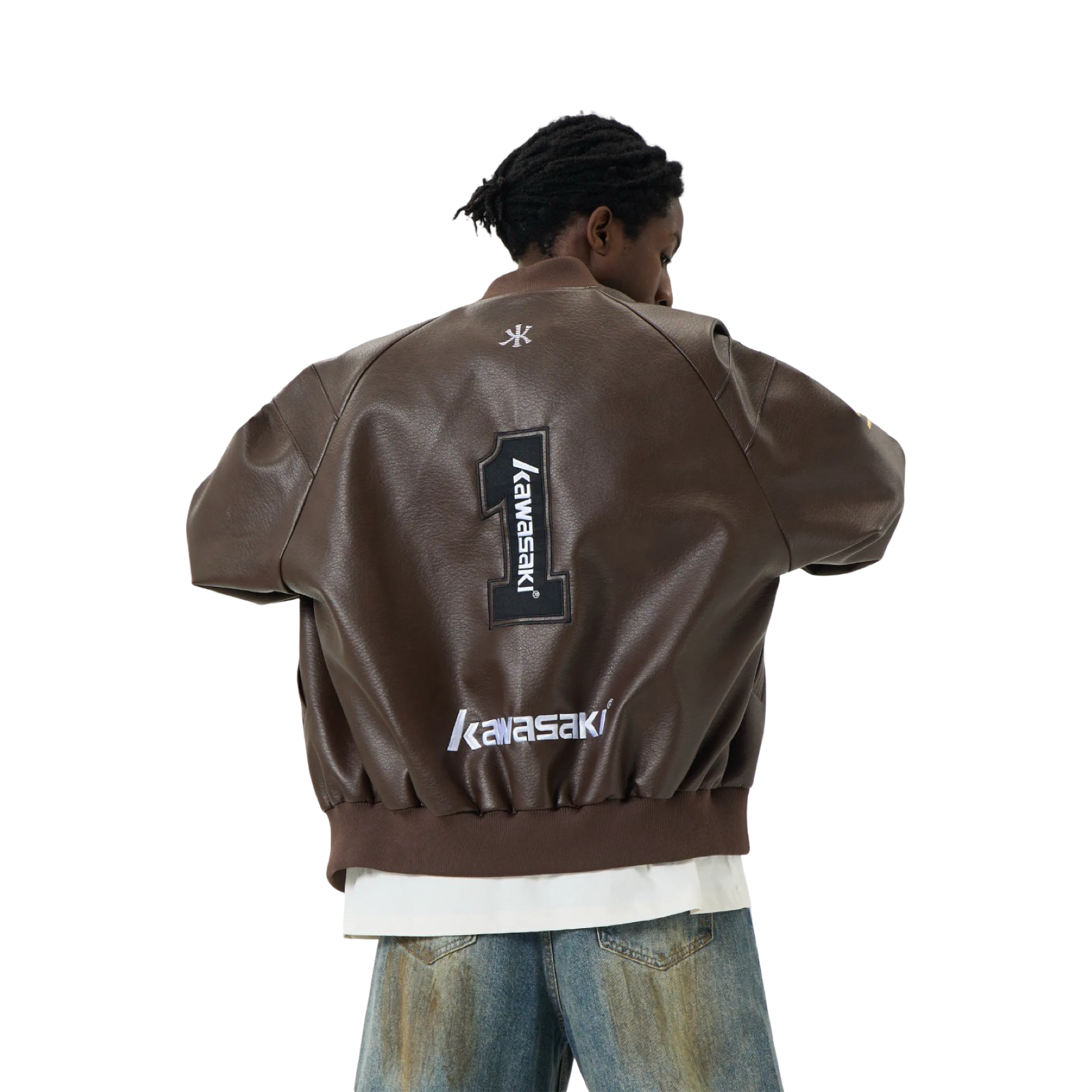 Kawasaki Impactful Biker Jacket Brown White
