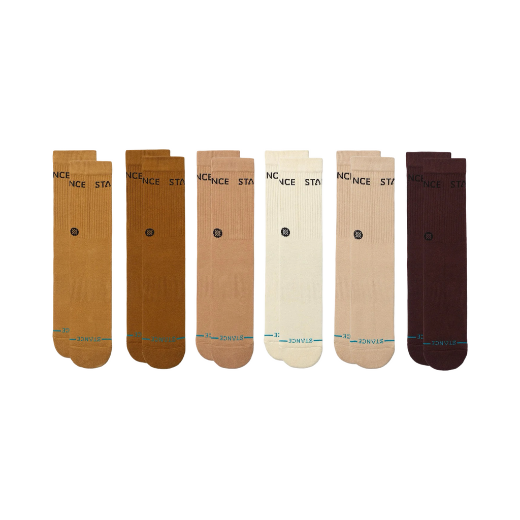 Stance Icon Basic Crew Socks 6 Pack Multi Colour Cream Brown