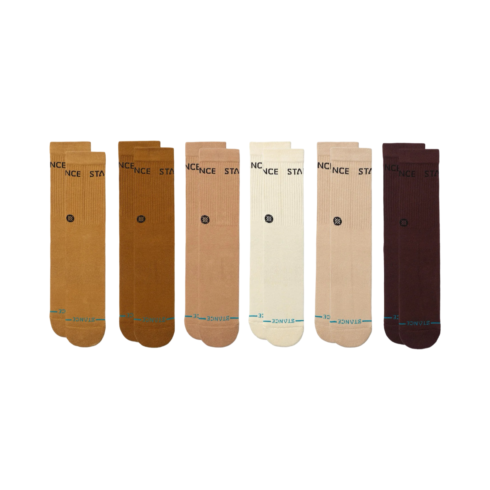 Stance Icon Basic Crew Socks 6 Pack Multi Colour Cream Brown