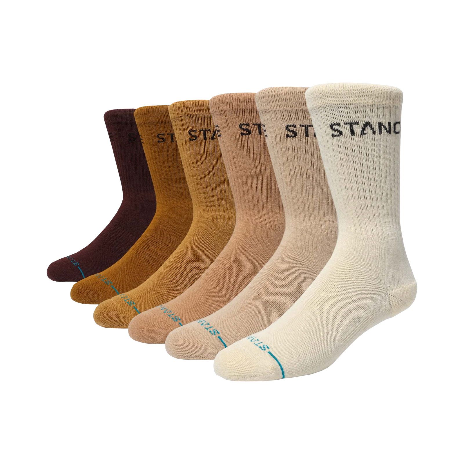 Stance Icon Basic Crew Socks 6 Pack Multi Colour Cream Brown