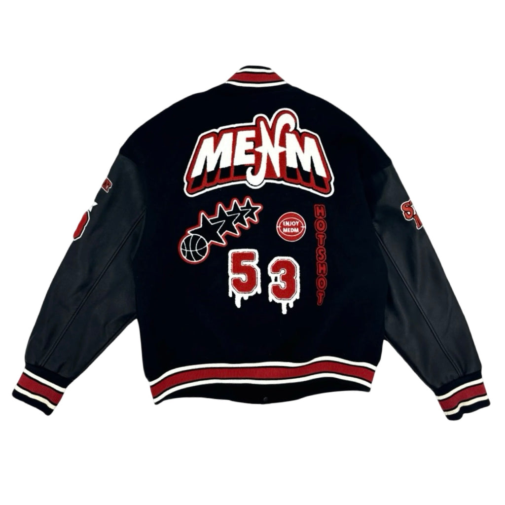 Mr Enjoy Da Money Varsity Jacket Black White Red