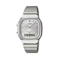 Men's Casio AQ240E-7A Vintage Square White Dial Steel Band Watch
