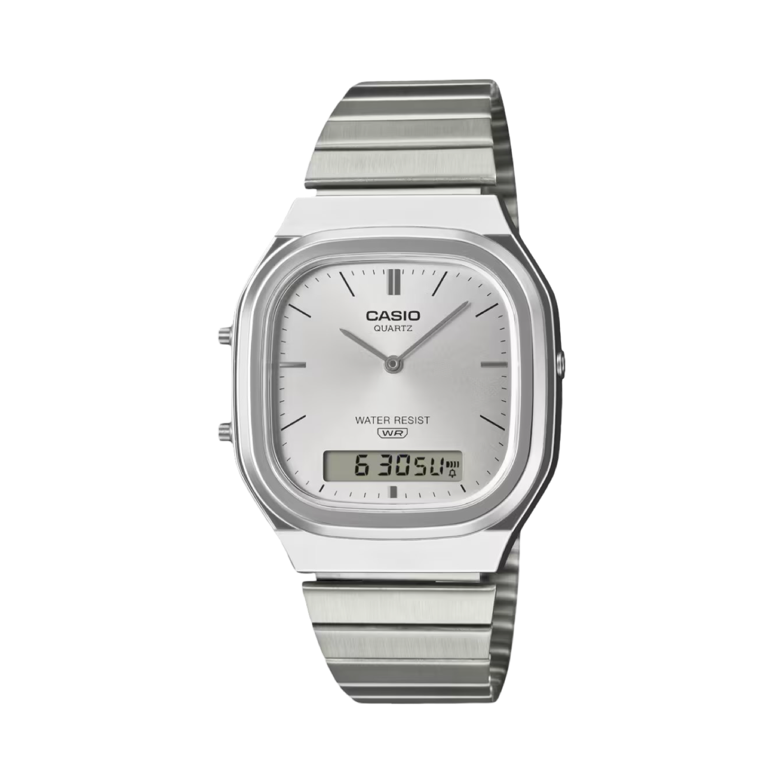 Men's Casio AQ240E-7A Vintage Square White Dial Steel Band Watch