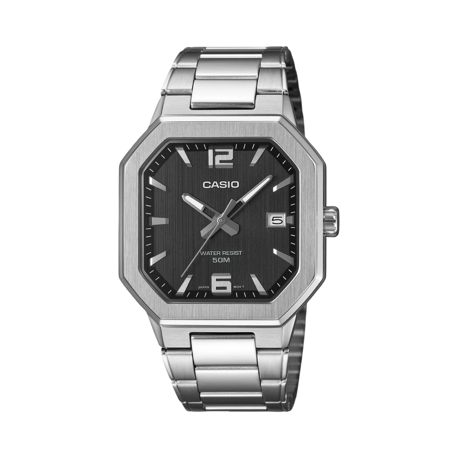 Men's Casio MTPB195D-1AV Vintage Bold Square Black Dial Steel Band Watch